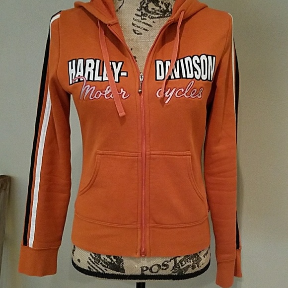 Harley-Davidson Tops - HARLEY - DAVIDSON Hoodie Zip Embroidered Orange Sm